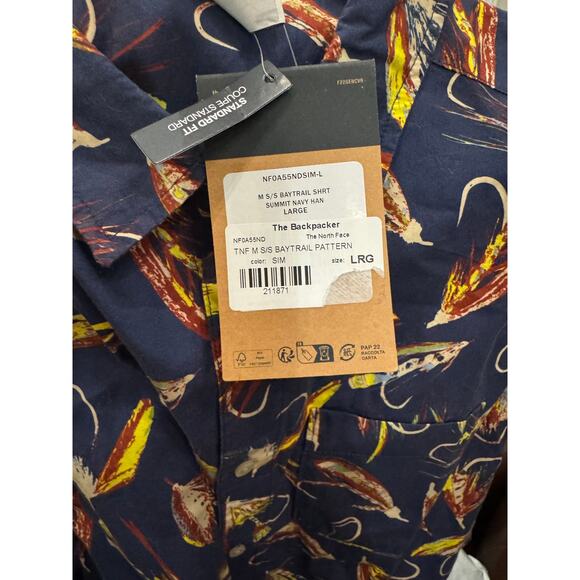 New The North Face Men Backpacker Navy Fishing Baytrail Button Pocket SS Shirt L - Picture 3 of 6